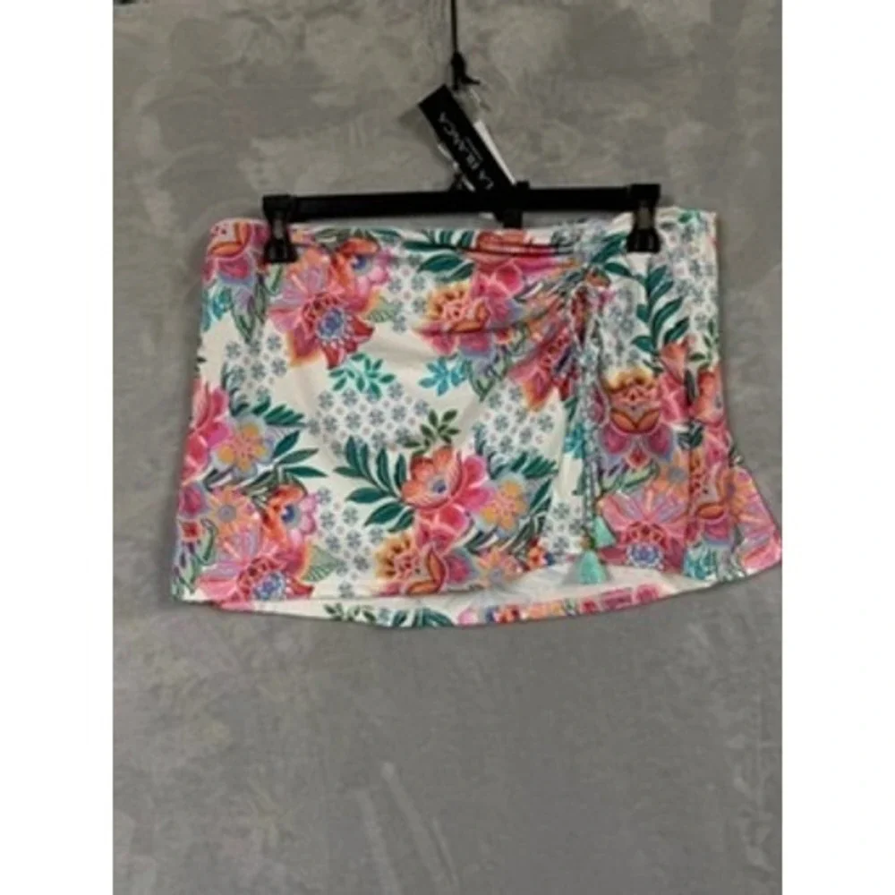 NEW La Blanca Swim Skirt Women White Floral Ruched Tassel Skort 16 $89